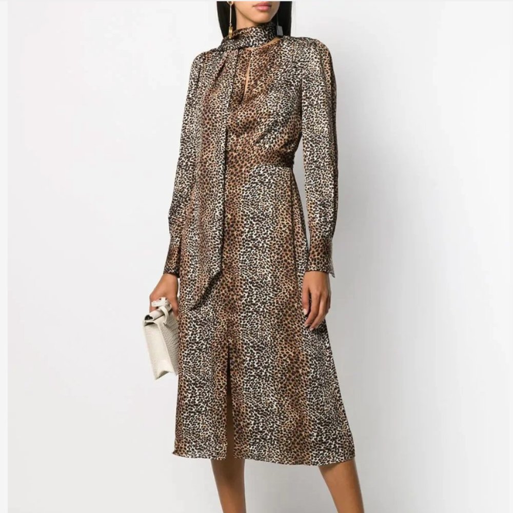 Equipment Silk Midi Dress Leopard Size 6